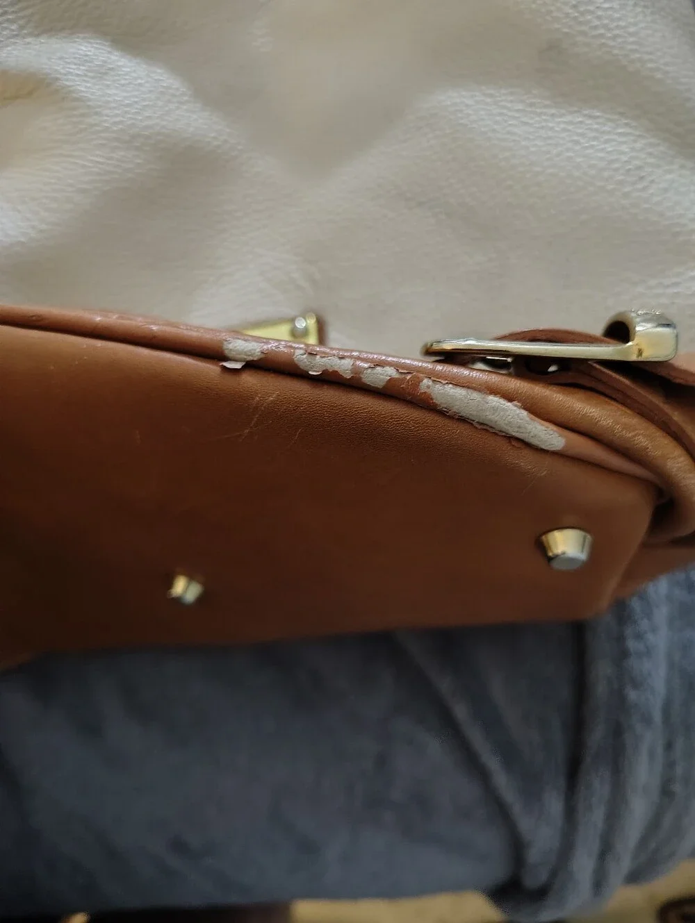 Valentina Cream and Brown Leather Shoulder Bag with Gold Plate